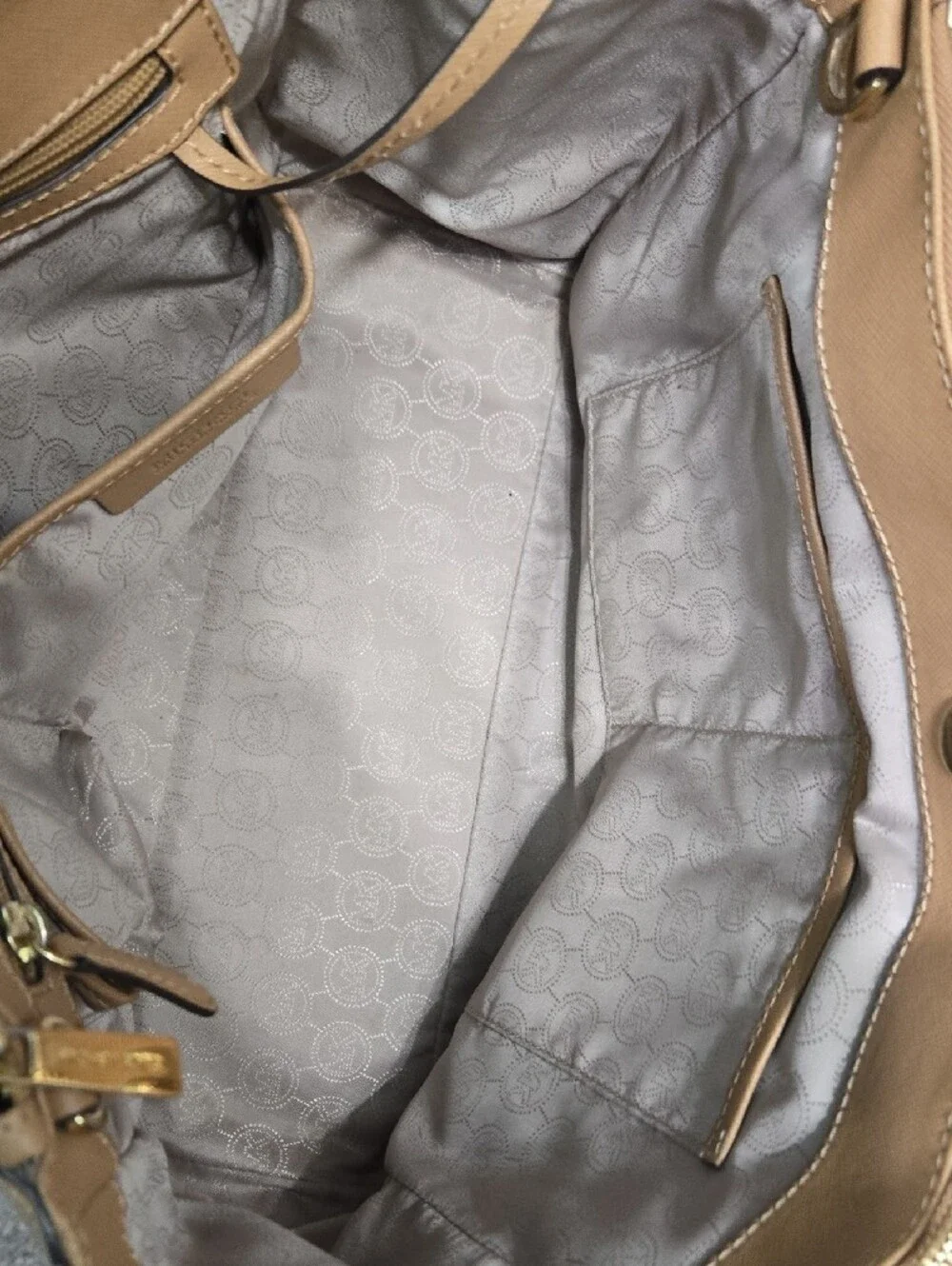 SALE! Michael Kors Beige and Black Leather Satchel with Gold MK Charm